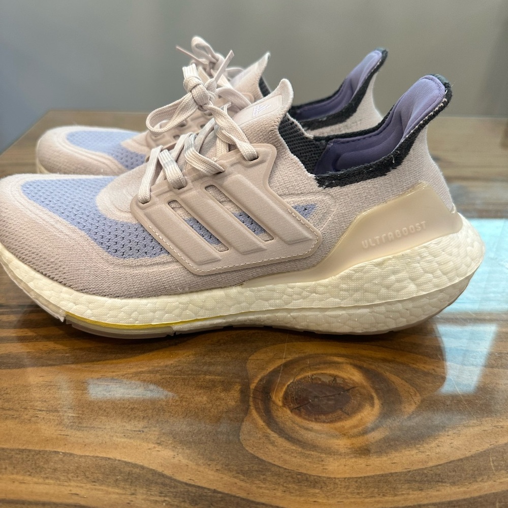 Adidas Purple, Blue, and White Athletic Shoes with Boost Technology